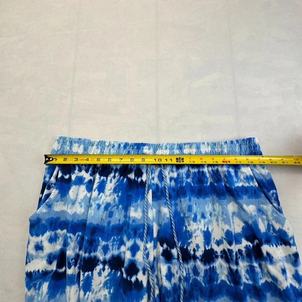 Terra & Sky Shorts Womens 2X Blue White Tie Dye Stretch Elastic Waist Drawstring